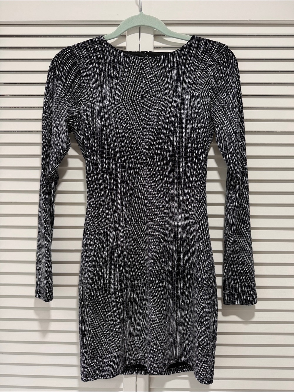 Slim Fit Black Dress with Silver Sparkle - Long Sleeve